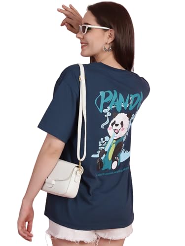 Image of Preneum Women's Cotton Graphic Printed Baggy Fit Drop-Shoulder Sleeves Cotton Oversized T-Shirt || Round Neck || Half Sleeve