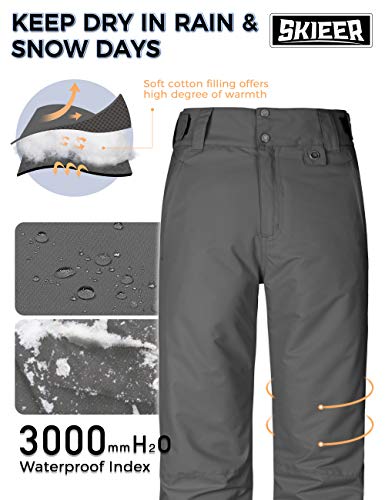 Skieer Men's Warm Ski Pants Water Resistant Padding Snow Pants Insulated Cargo Pants(Gray,Large) #TOP4