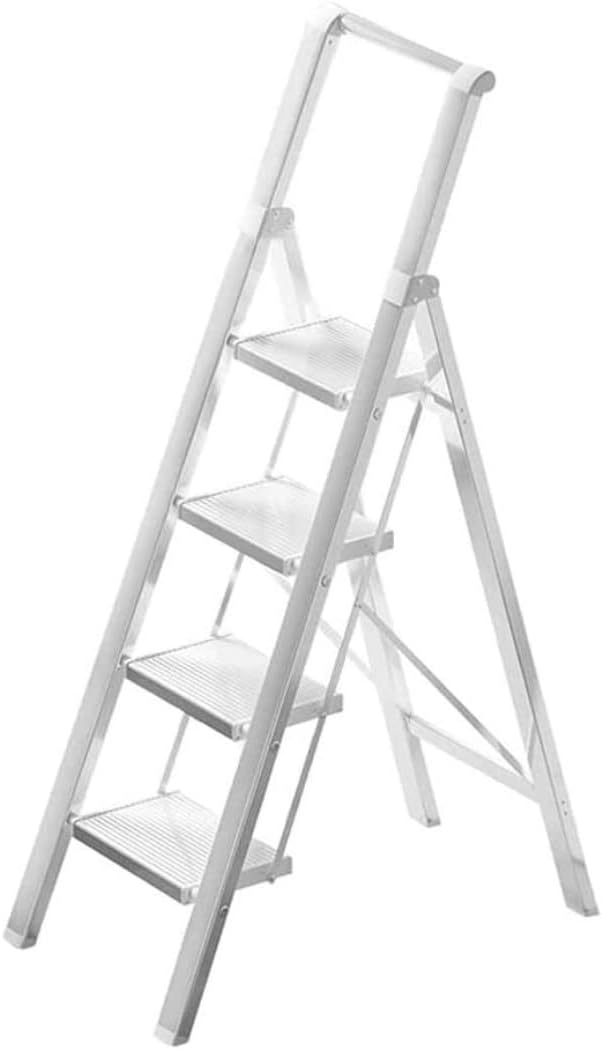 Step Ladder Folding Step Stool Extension Ladder Wide Pedal Lightweight Folding Ladder Home Step Ladders With Armrests, 150kg/330lb Capacity Folding Ladder Telescoping Ladder ( Color : White , Size : 4