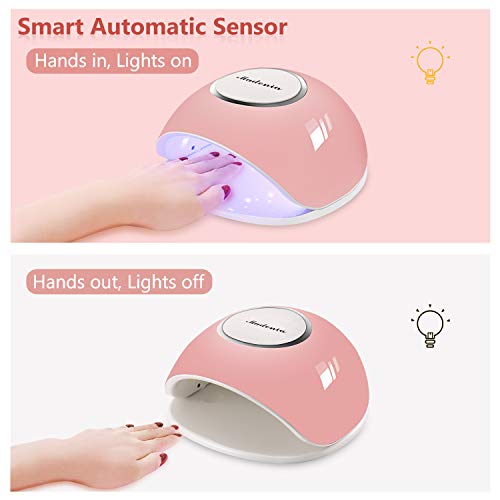UV LED Nail Lamp, UV Light for Gel Nails 48W Nail Dryer with 5 Timers, Auto Sensor, LCD Display, Low Heat Mode, Pink