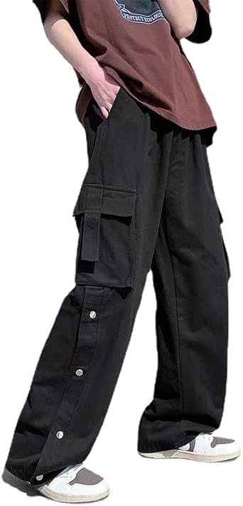 Men Cotton Cargo Pants Harajuku Baggy Cargo Joggers for Men Y2k Gothic Streetwear Wide Leg Cargo Pants with Pockets
