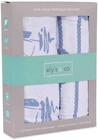 Pack N Play Portable Crib Sheet Set 100% Jersey Cotton 2 Pack - Dusty Blue Nautical Print
