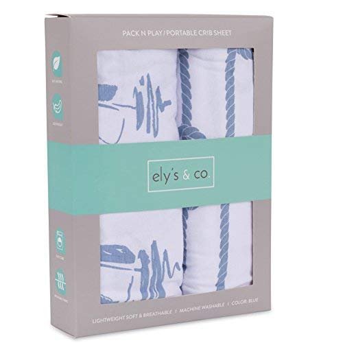 Pack N Play Portable Crib Sheet Set 100% Jersey Cotton 2 Pack - Dusty Blue Nautical Print #TOP17