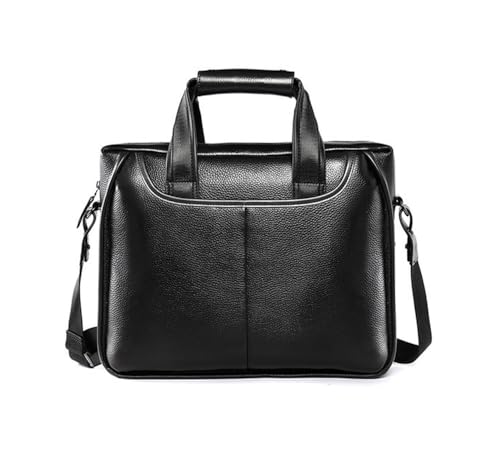 Man Bag Genuine Leather Briefcase Men Business Handbag Messenger Bags Male Vintage Men's Shoulder Bag Large Capacity (Black)