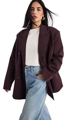 Image of Nasty Gal Tailored Double Breasted Oversized Blazer, Chocolate, 10