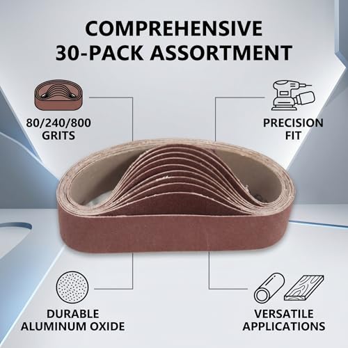 Eatbuy 30 PCS Sanding Belts 1.2 x 13 Inch, 80/240/800 Grit Abrasive Sanding Belts, Belt Sander Sandpaper, Aluminum Oxide Sanding Belts, Sanding Polishing Tools for Sander-30 Pack by Eatbuy - Image 2