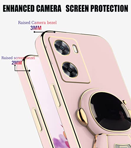 Compatible With Oppo A57S Case With Plating Creative Astronaut Cartoon Holder Pink, Oppo A57 4G Phone Case Silicone Shockproof Stand Soft Tpu Protective Slim Cover (Pink) #TOP3