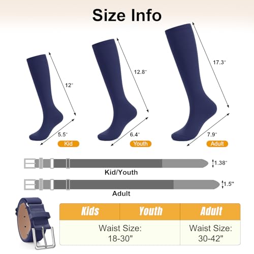 Image of XZQTIVE Baseball Softball Socks and Baseball Softball Belt Combo Set Knee-High Soccer Socks for Kids Youth Adult