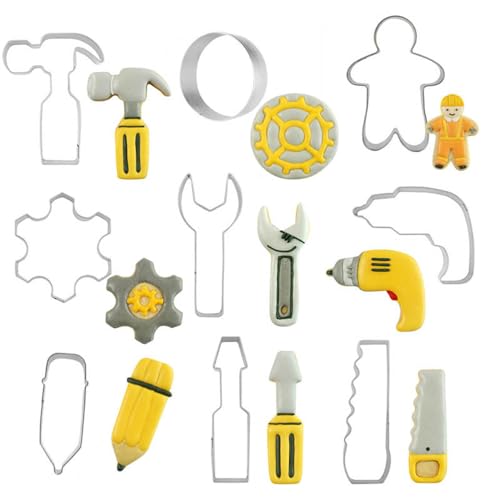 Codulu 9PCS Tools Cookie Cutter Set Saw Hammer Wrench Biscuit Cutter Biscuit Stainless Steel Metal Molds for Christmas DIY Pastry Sandwich Cake Fondant Decoration