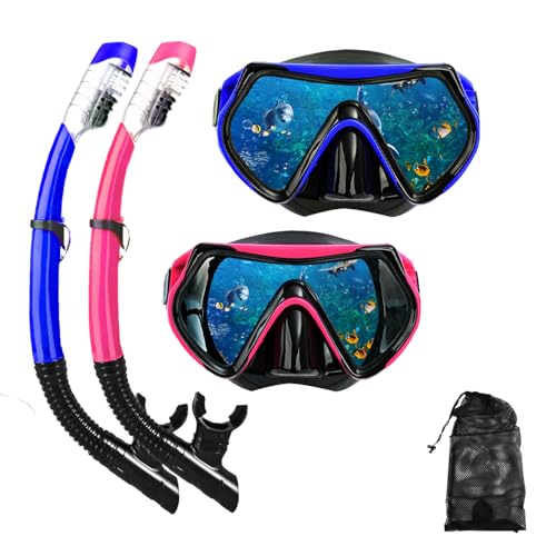 Snorkel mask Snorkeling Set for Adults and Youth, Diving mask and Full Dry Snorkel Swim Googles is Suitable for Snorkeling, Dive Scuba Diving, Swimming (Blue+Pink（2 Set）) -  dong guan tian cheng