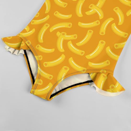 Image of Girls One Piece Swimsuit Macaroni Cheese Pasta Food Ruffles Swimwear Bathing Suits 3-12 Years