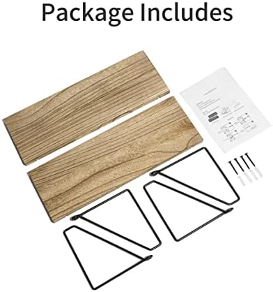Afuly Rustic Floating Shelves Wooden for Wall Mounted with Metal Brackets Wood Storage Shelf for Bathroom Kitchen Bedroom Living Room Office Decorative Home Accessories, Set of 2