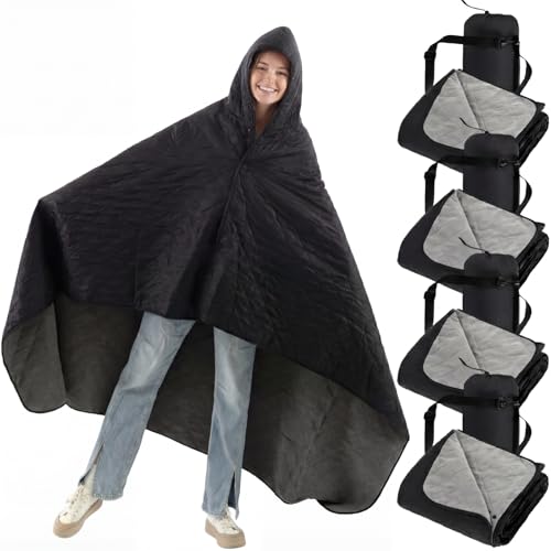 Fanfanwin 4 Pack Waterproof Fleece Stadium Blankets Foldable, Black