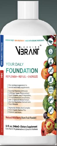 Lookingvibrant Vegan Multivitamin 🌱 (Liquid), Vegetarian, Non-Gmo, Alcohol, Ethanol, And Soy-Free, Cold Processed, Over 200 Nutrients. 32 Oz. (45 Servings). Contains Exotic/Organic Fruit Extracts. #TOP2