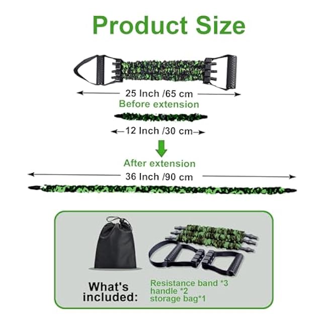 Natural Latex 3-Hole Resistance Stretcher Chest Expander - Adjustable 35/70/105 LBS Strength Bands for Men,Portable Gym Equipment with Handles for Full-Body Training-Green