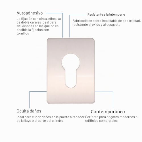 Miniatura 3 de Placa De Reparación Para Cerradura Con Llavero Euro, Autoadhesiva, Acabado Satinado, Acero Inoxidable, 65 X 47 Mm