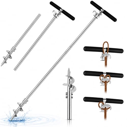 FUCNEN 38 Sand Anchor for Boat Screw in Boat Anchor Pole for Shallow Water Sandbars Lakes Shoreline Heavy Duty 304 Stainless Steel Auger Anchors for Jet Ski Kayak Pontoon Small Boat PWC