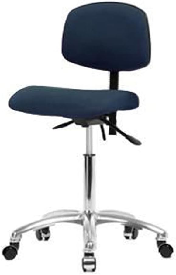 Thomas ECOMFMBCH-CR-T0-A0-NF-CC-F45 Fabric Medium Bench Height Chair with Chrome Base Without Foot Ring Without Tilt Without Arms, Chrome Casters, Navy
