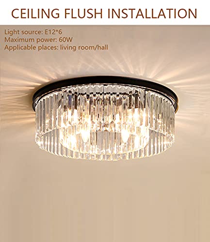 Elgobst Black Modern Crystal Chandelier Lighting Semi Flush Mount Ceiling Light Fixture 2-Tier K9 Crystal Hanging Pendant Light For Dining Room Kitchen Island Living Room Bedroom Hallway 21.6Inch #TOP5