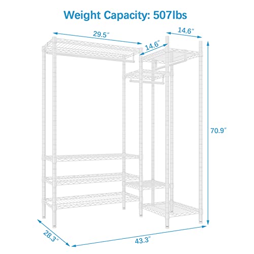 Vipek L20 Basic Garment Rack For Corner Metal Clothes Rack Wire Clothing Rack With 8 Adjustable Shelves, 3 Hanging Rods, Portable Closet Wardrobe For Small Space Organizers And Storage, White #TOP2