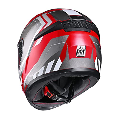 Ahr Full Face Motorcycle Helmet Lightweight Street Bike Helmet With Storage Bag Great Ventilation & Streamlined Design For Touring Racing, Run-F3 Dot Approved (Red, Small) #TOP4