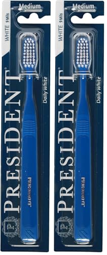 President SPAZZOLINO SBIANCANTE WHITE. Setole Medie con Carbonato di Calcio per un’efficace rimozione e prevenzione di macchie e tartaro. Efficacia superiore in tutti i punti dell’arcata dentale.
