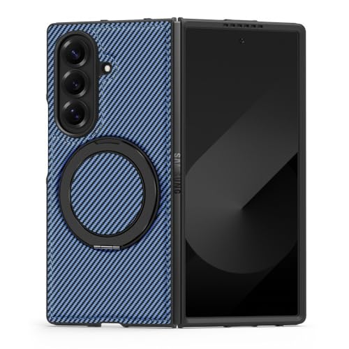 Étui Galaxy Z Fold 4 cuir carbone bleu pic clapet magnétique antichoc