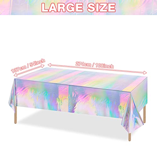 1 Pack Iridescence Plastic Tablecloths Shiny Disposable Laser Rectangle Table Covers Holographic Foil Tablecloth Iridescent Party Decoration Birthday Bridal Wedding Christmas 54" X 108"(Laser) #TOP1