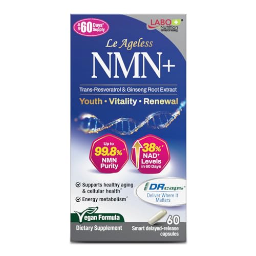 LABO Nutrition NMN (Nicotinamide Mononucleotide) 600mg - 99.8% NMN Purity | NAD Supplement with Trans-resveratrol & Ginseng Root Extract for NAD Levels & Healthy Aging 60 Acid Resistant Vegan Caps