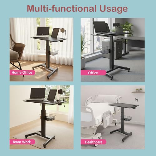 Image of Isomars Ergonomic Height Adjustable Laptop Table. Sit Stand Table with Lockable Wheels. Standing Desk for Home & Office with Adjustable Height