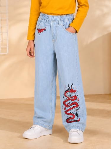 Image of KiddoPanti Boys Baggy Jeans | Stretch Denim Wide Leg Jeans | Elastic Waist Casual Denim Pants | Cotton Blend Loose Fit with 4 Pockets | Kids Street wear | 2-14 Years