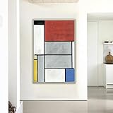  Stampe su tela Wall Art Piet Mondrian《Composizione con nero,rosso,grigio,giallo e blu》Dipinto a olio Immagine Home Decor 70x100cm Senza cornice