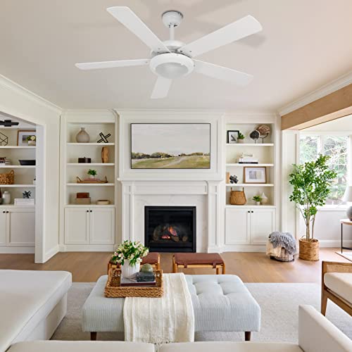 Hykolity 52 Inch Ceiling Fans With Lights(2 * E26 Base Bulb Included) Remote Control, Reversible Motor And Blades, Etl Listed, For Patio Living Room, Bedroom, Office - White #TOP5