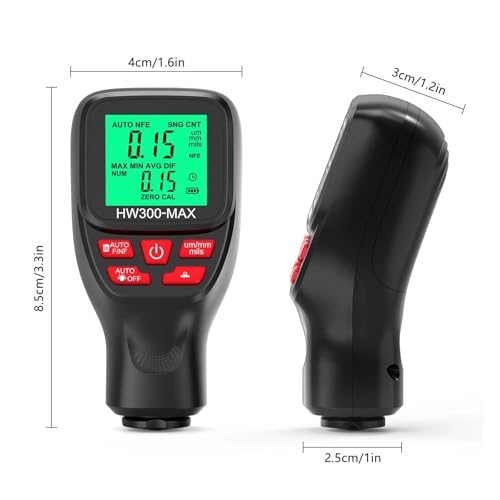 Medidor de grosor de pintura HW300-MAX para automóvil, medidor de capa 0-2000 UM, detector de pintura para metales Fe y NFe, tester portátil (Negro) miniatura 7