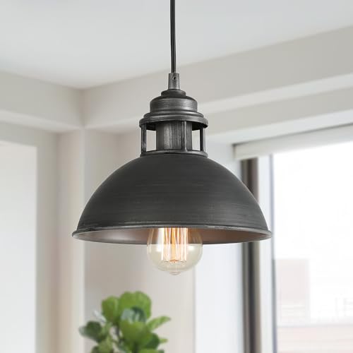 LALUZ Pendant Lights Kitchen Island, 9.1'' Industrial Brushed Aged Silver