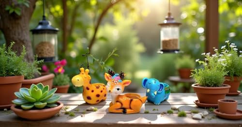 Image of Resin Pots Planter Animals Shape Resin Succulent Pot Succulent Planter Flower Pots Indoor Container for Garden and Office Table (3 Animal Combo Pot), Multicolor