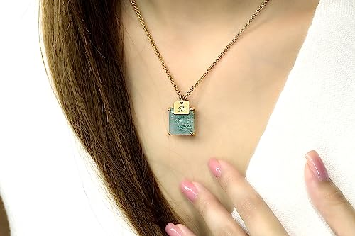 Aquamarine Square Gemstone Pendant - Engraved Initial Coin Charm - Name Necklace - Letter Coin Necklace - Custom Monogram Jewelry - Birthday Accessory - Thumbnail 5