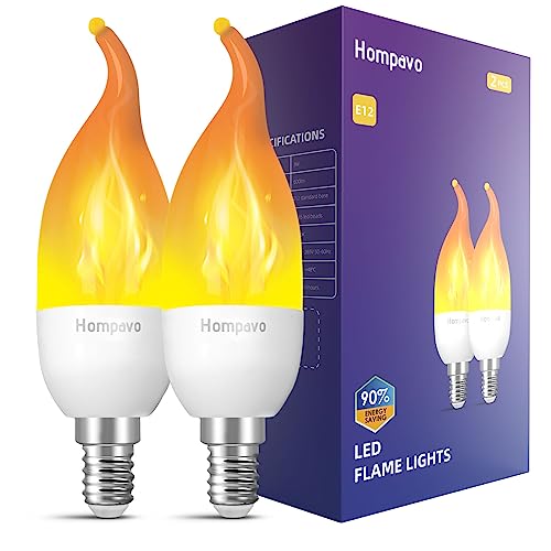 Hompavo Upgraded E12 Flame Light Bulbs, Real LED Flickering Effect, 3 Mode