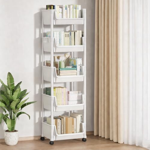 عربة تخزين محمولة بعجلات من بريموفيت، رف منظم دوار رفيع، وحد...