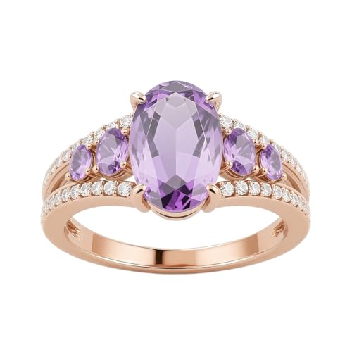 3ct Oval-Cut Natural Amethyst Engagement Ring Solitaire Purple Ring Solid 10k 14k 18k Gold Wedding Band Womens Engraved Promise Birthday for Women Wife