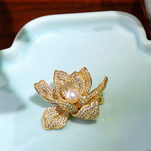 Inghome Simple Noble And Elegant Natural Pearl Plant Lotus Brooch Micro-Inlaid Zircon Corsage Accessories #TOP4