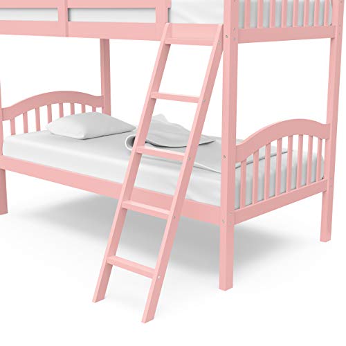 Storkcraft Long Horn Solid Hardwood Twin Bunk Bed, Pink Twin Bunk Beds For Kids With Ladder And Safety Rail #TOP5