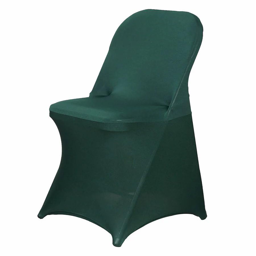 6 pcs Hunter Green Spandex Stretchable Folding Chair Covers for Party Wedding Linens Decorations Dining Ceremony Reception Supplies Fit Durable Washable Reusable Elastic Slipcovers for Chairs