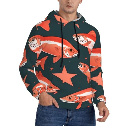 ETASUIOL Salmon Print Stylish Men'S Hoodie,Comfortable And Stretchy,Suitable For Spring,Autumn And Winter Black