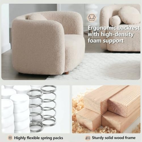 Image of 4 Piece Curved Couch Set for Living Room, Boucle Sofa & Loveseat Set with 2 Accent Chairs, Deep Seat Modern Living Room Furniture Set for Family Gathering, Open Concept Spaces, Home Office (Beige)