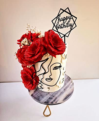 Red Acrylic Minimalist Art Lady Face Cake Topper Rose Cake Topper Vintage Rose Flower Wedding Cake Toppers For Wedding Bridal Shower Birthday Party #TOP2