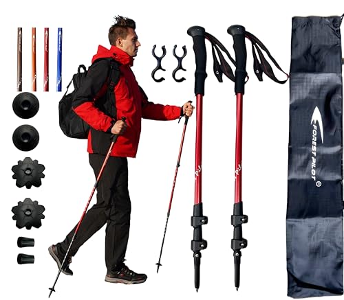 FOREST PILOT 7075 Aluminum Trekking Poles EVA Grip 2pcs Packed Red