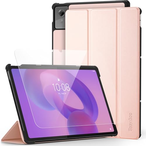 EasyAcc Hülle für Lenovo Idea Tab Plus 12.1 Zoll 2025 mit Schutzfolie, Ultra Dünn mit Standfunktion Slim PU Leder Schutzhülle (Roségold)