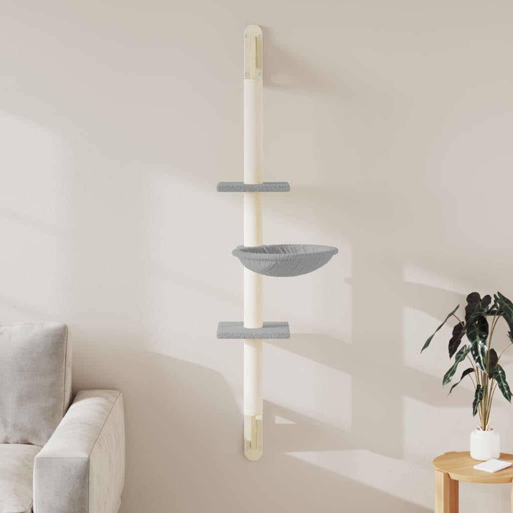 Arbre à Chat Mural Gris Clair 142,5 cm Meuble Arbre griffoir Tour Maison avec lit hamac Niche cabane Etagere Pont escalier grattoir Poteau Bois sisal pour Grimper Jouer Reposer Salon Coin