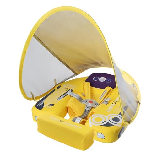 Mambobaby Baby Pool Float with Canopy, Kalolary Non-Inflatable Baby Swim Float Infant Swim Trainer Ring Toddler Pool Float with Adjustable Strap & Tile for 3-24 Months Age Boys Girls (Yellow Car) by Kalolary - Used condition - US$40.82